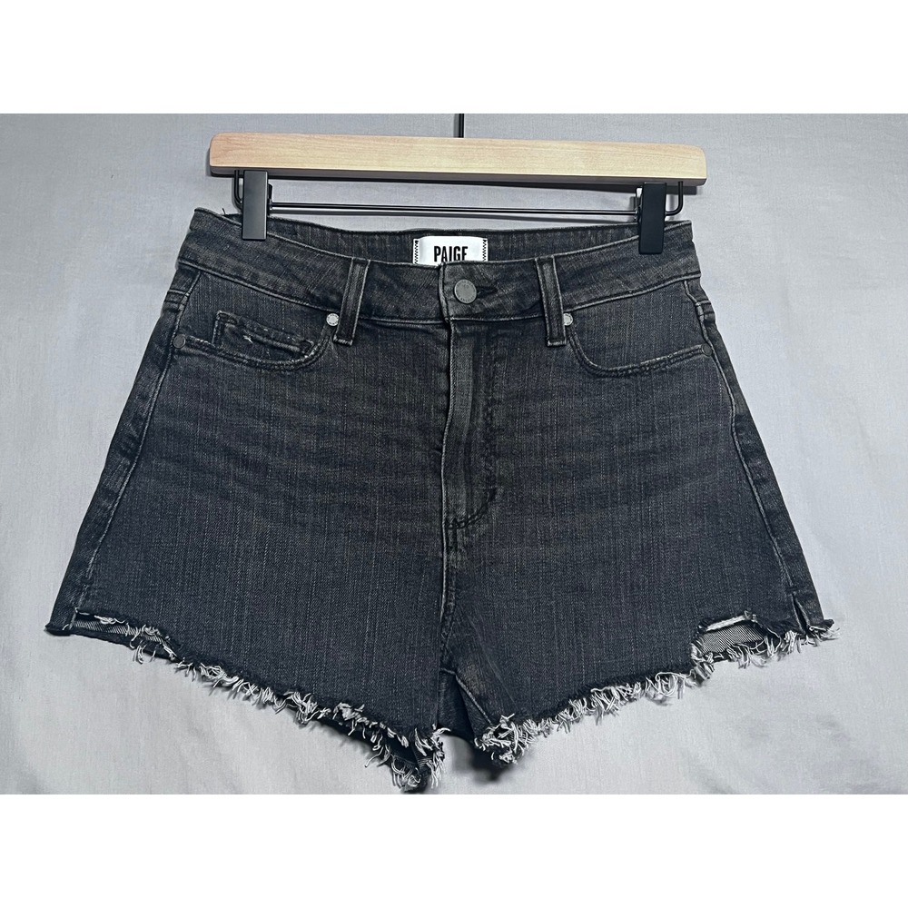 Paige Margot High Rise Denim Shorts Black Raw Hem Size 27 Cut Off Jean Shorts